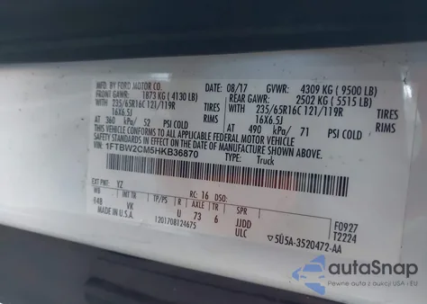 2017 Ford Transit-350 из США, поврежденный, VIN 1FTBW2CM5HKB36870